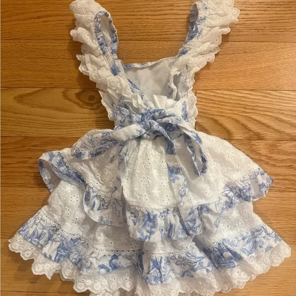 Girls Blue & White Ruffle Eyelet Dress - Picture 3 of 3